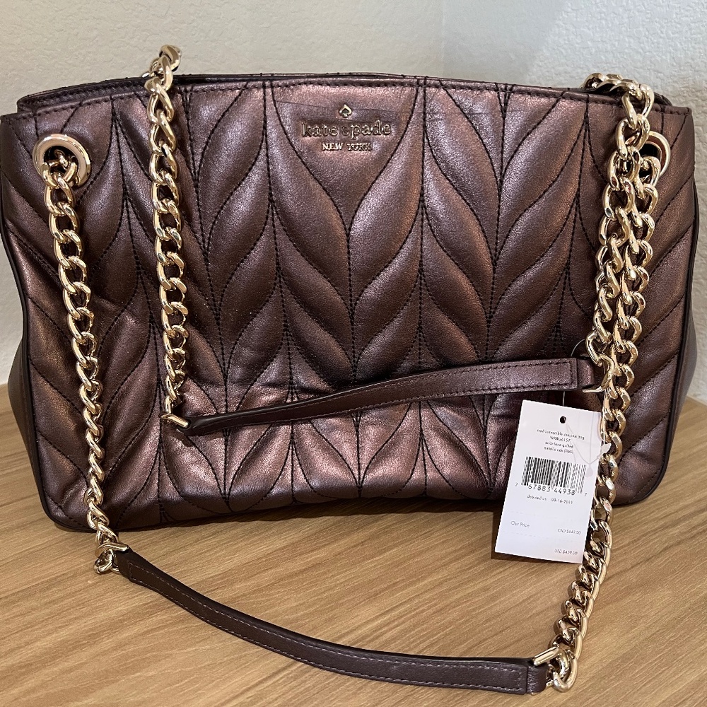 Kate Spade quilted leather metallic brown shoulder bag with gold chain